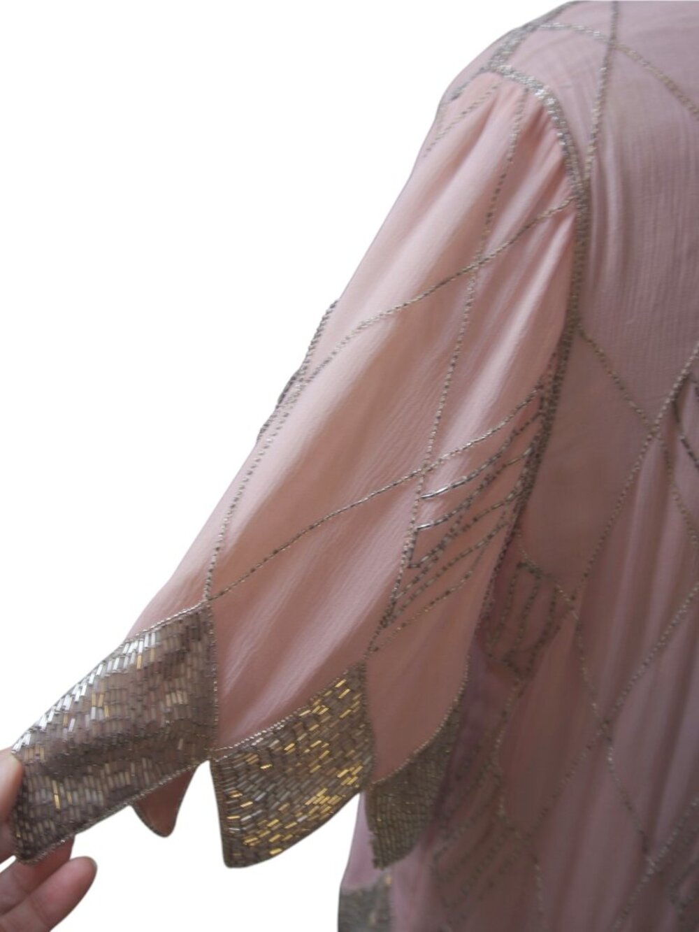 Judith Ann Creations 100% Silk Dusty Pink Silver Beaded Art Deco Top M - Picture 10 of 16